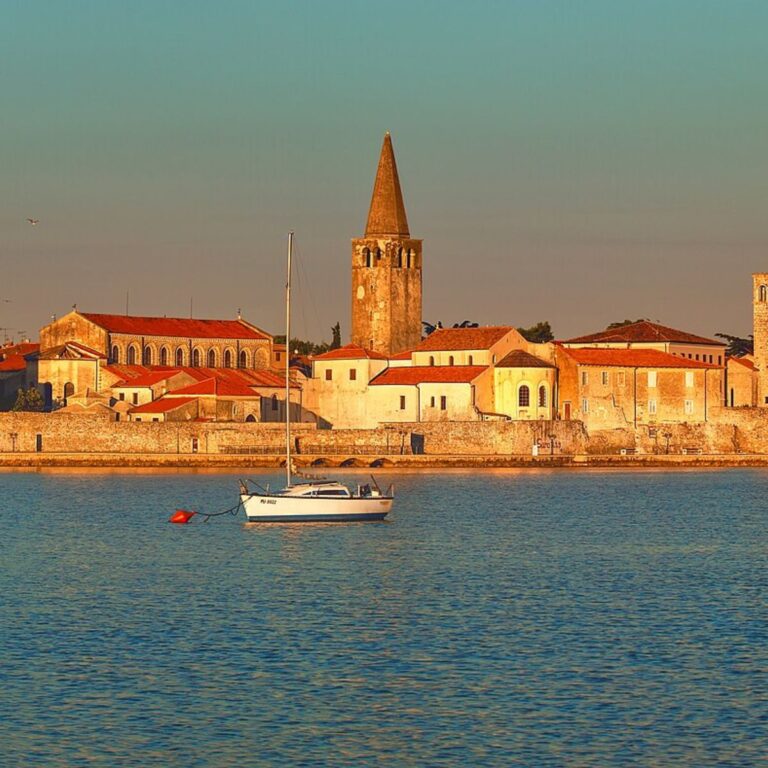 Panoramic view of Poreč with the 6th-century Euphrasian Basilica, UNESCO World Heritage Site in Istria, Croatia.